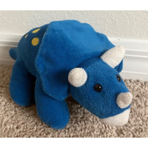 Prextex Blue Yellow Triceratops Dinosaur Plush 2020 Dino Stuffed Animal Toy 10" - Picture 1 of 8